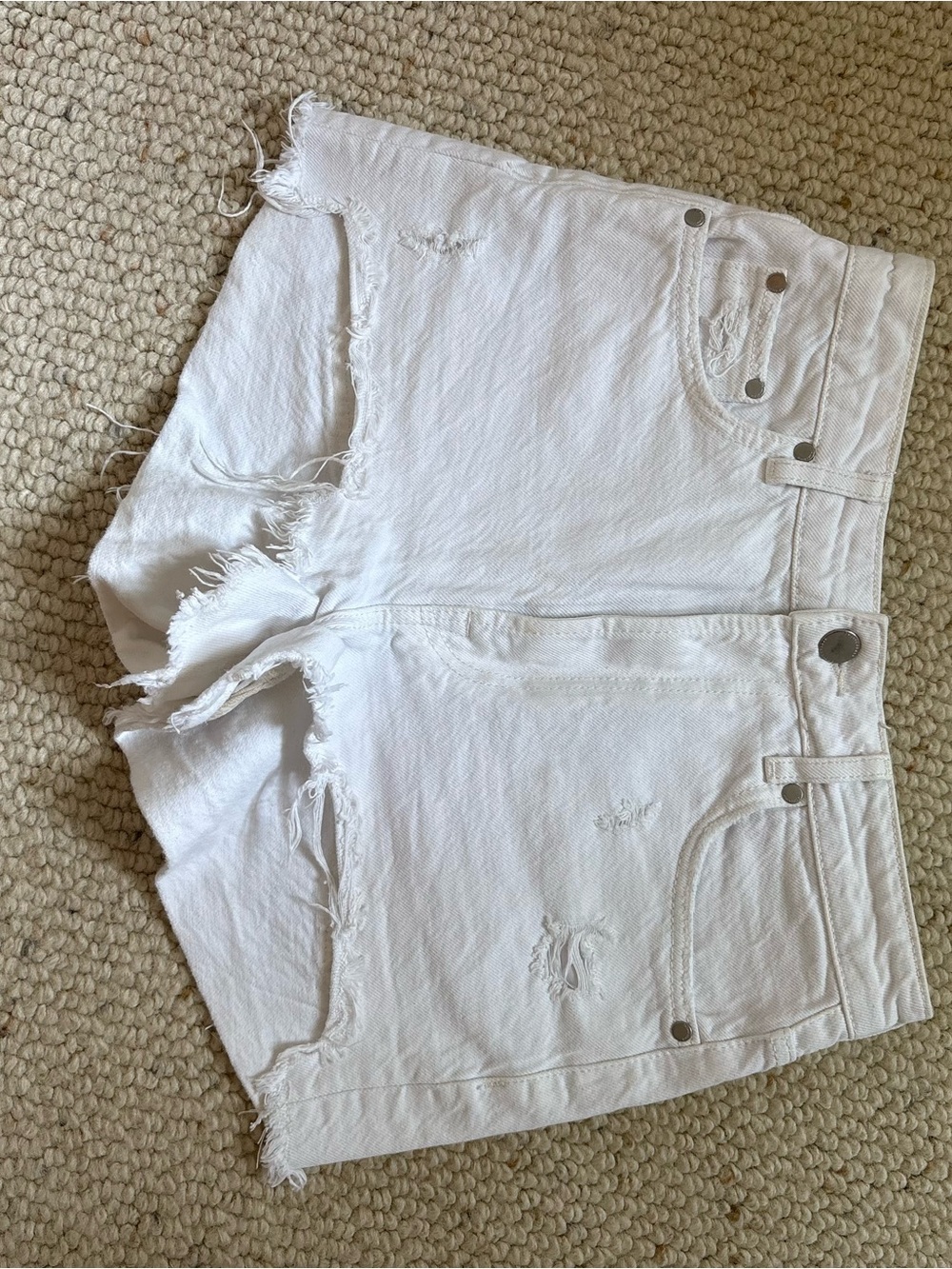 Zara White Distressed Denim Cutoff Shorts